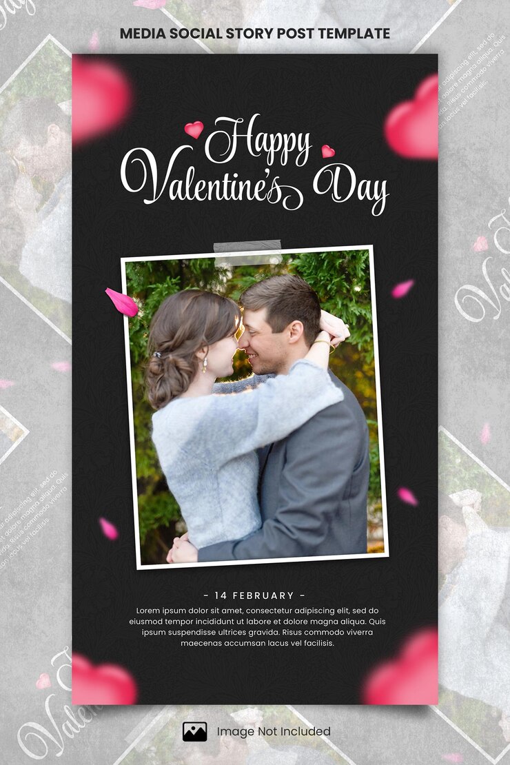PSD saludos negros del día de san valentín con plantilla de publicación de historia social en medios fotográficos