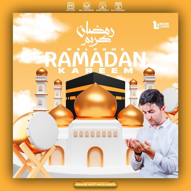 PSD saludos de ramadán kareem diseño de estilo 3d