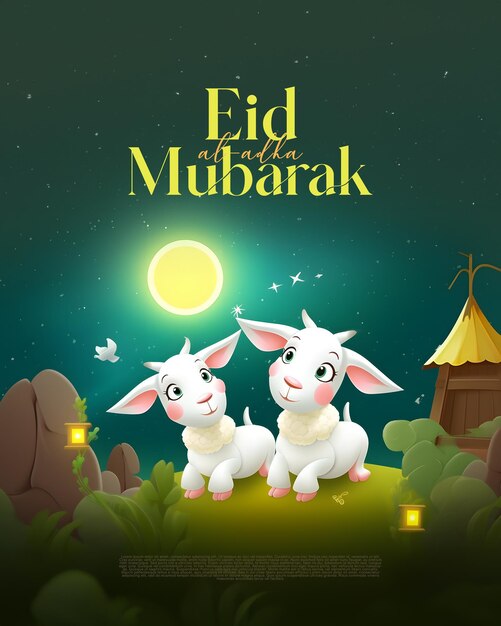 Salutations islamiques Eid al adha mubarak publication sur les réseaux sociaux style réaliste 3d IA générative