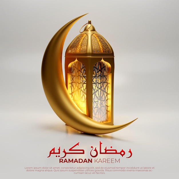 Saluto islamico ramadan kareem con bellissime lanterne e luna crescente