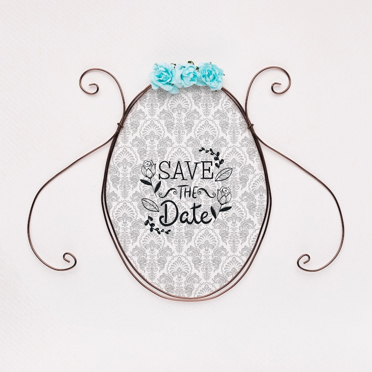 PSD salve a data vintage mock-up quadro com flores