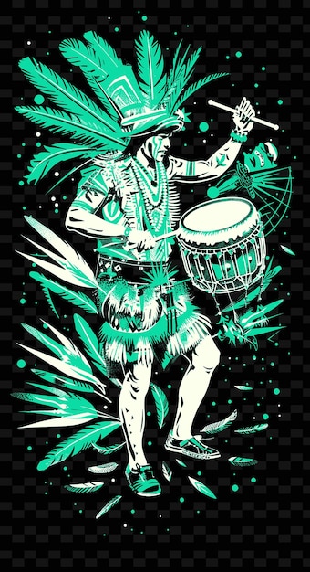 PSD samba-reggae-schlagzeuger auf einem salvadoranischen karneval mit federn illustration musikposterdesigns