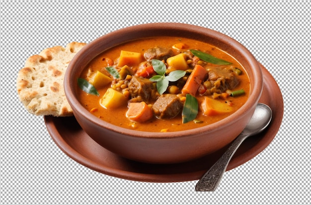 Sambar estofado en cuenco de arcilla comida preparada