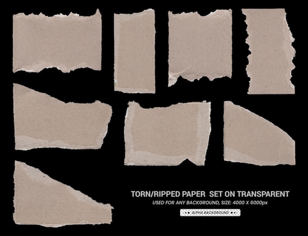 Sammelpapier zerrissene oder gerissene Papierstücke mit schwarzem Hintergrund