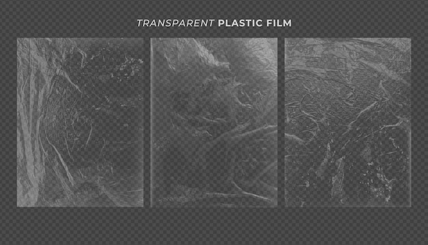 Sammlung durchsichtiger, runzelner Plastikfolie