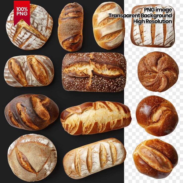 PSD sammlung von 12 arten von brot png-bilder mit durchsichtigem hintergrund