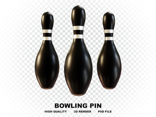 Sammlung von 3d-bowling-pins in schwarz mit silbernen streifen mit hoher auflösung in viele richtungen