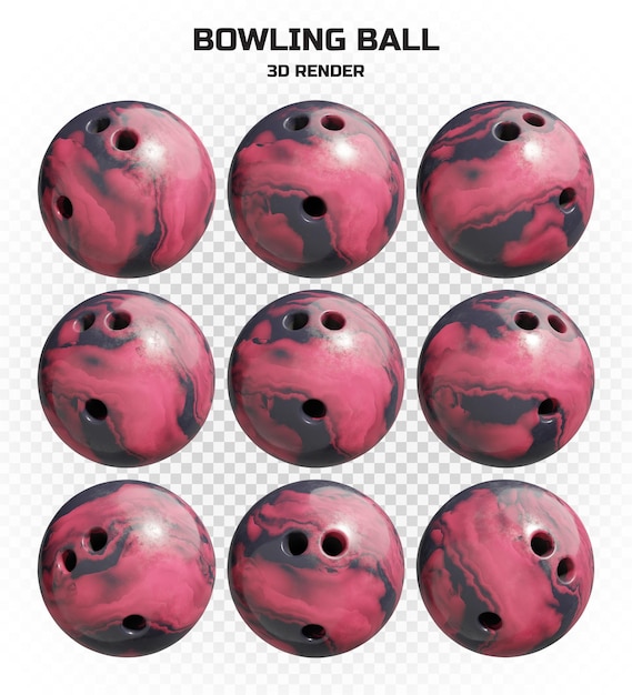 PSD sammlung von 3d-render-marmorwirbel-bowlingkugeln in hoher auflösung mit vielen perspektiven