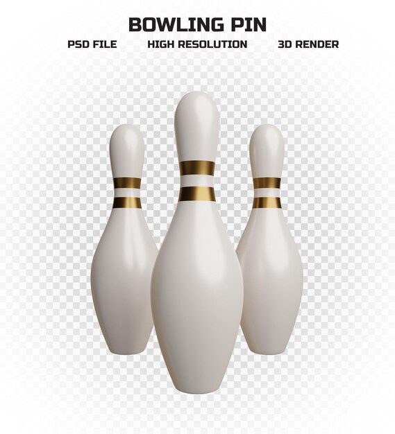 Sammlung von 3D-Rendering-schwarzen Bowling-Pins mit goldenen Streifen in hoher Auflösung