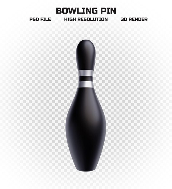 PSD sammlung von 3d-rendering-schwarzen bowling-pins mit silbernen streifen in hoher auflösung