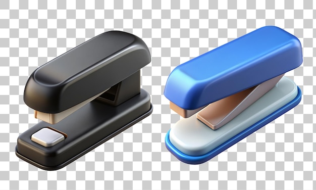 Sammlung von 3D-Rendering Stapler in Büroartikeln isoliert auf transparentem Hintergrund
