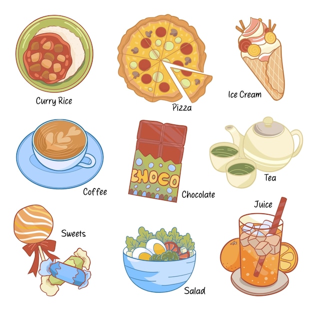 Sammlung von Dessert- und Snack-Illustrationen