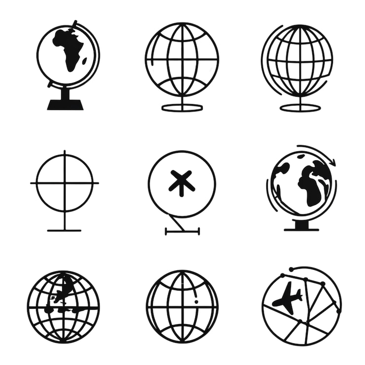PSD sammlung von globus-ikonen und illustrationen, die die erde und globale konzepte darstellen