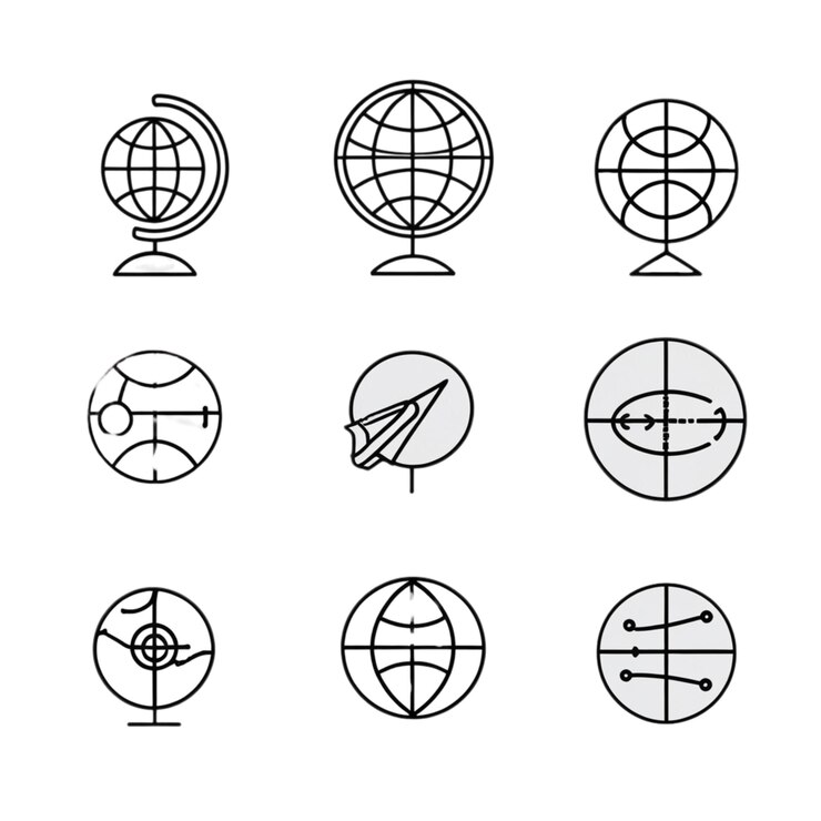 PSD sammlung von globus-ikonen und illustrationen, die die erde und globale konzepte darstellen
