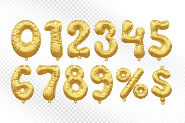 Sammlung von goldenen Ballonnummern