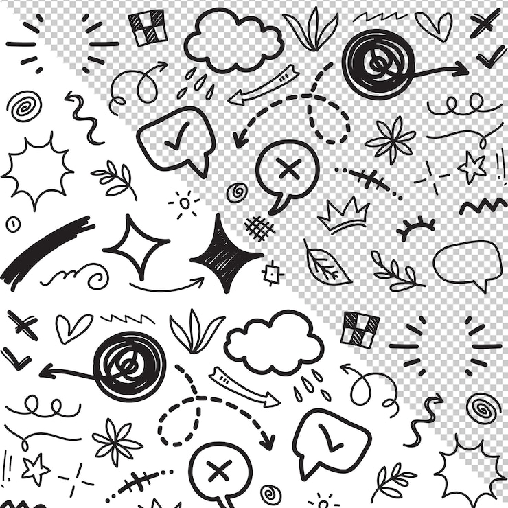 PSD sammlung von handgezeichneten doodle-elementen und ikonen
