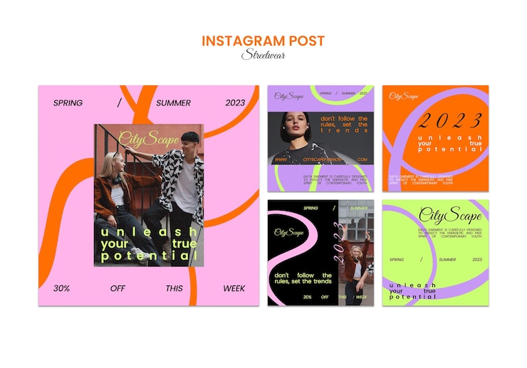 PSD sammlung von instagram-beiträgen zum einkaufen von streetwear-mode