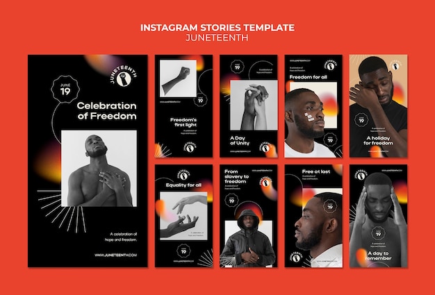 PSD sammlung von instagram-geschichten für den juni mit einem afroamerikanischen mann