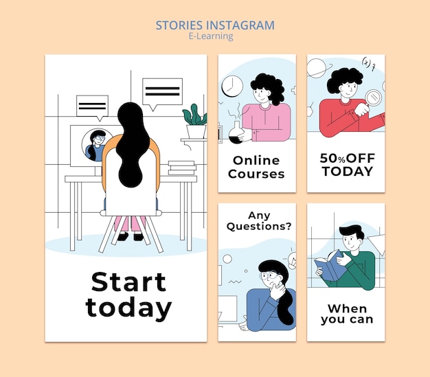 Sammlung von Instagram-Geschichten für E-Learning- und Online-Kurse