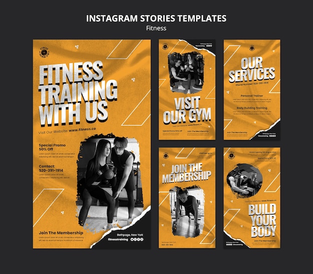 Sammlung von Instagram-Geschichten für Fitnessstudio und Fitness