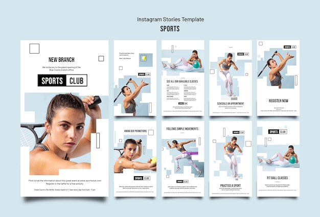 Sammlung von Instagram-Geschichten zum Sporttraining mit geometrischen Ausschnittformen