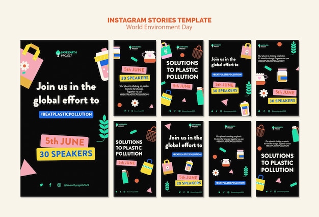 PSD sammlung von instagram-geschichten zur feier des weltumwelttages
