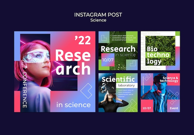 PSD sammlung von instagram-posts aus wissenschaft und virtueller realität