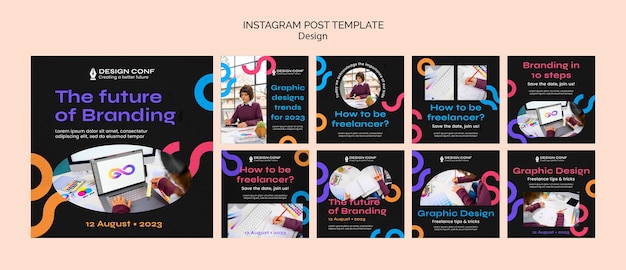 PSD sammlung von instagram-posts für den beruf des grafikdesigns