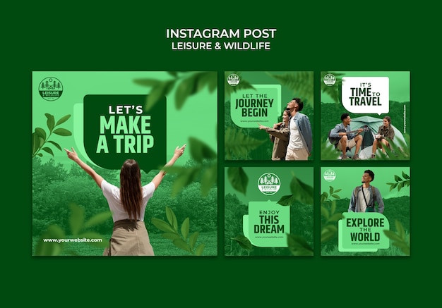 PSD sammlung von instagram-posts für reisen und abenteuer mit vegetation