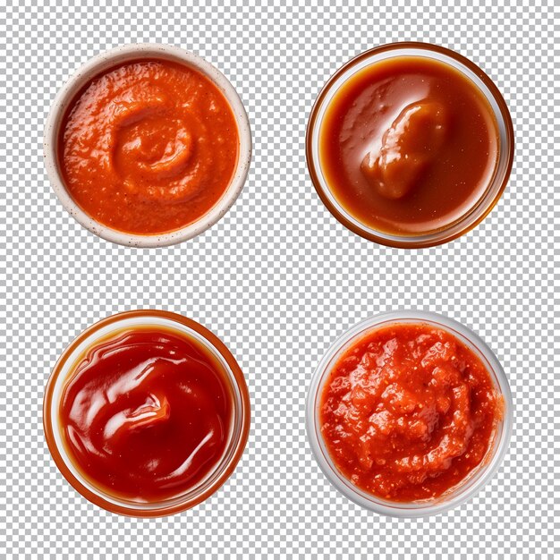 PSD sammlung von ketchup oder sauce in einer schüssel, die auf einem transparenten hintergrund isoliert ist