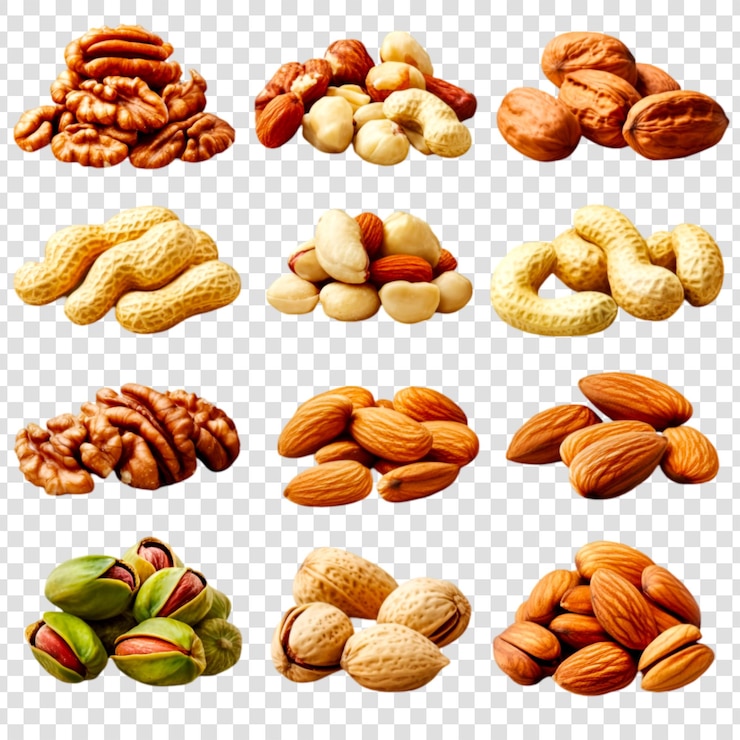 PSD sammlung von nüssen walnüsse mandeln cashews erdnüsse pistazien