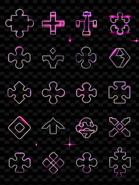 PSD sammlung von puzzle-stück-ikonen mit pulsierendem neon-glow i set png iconic y2k shape art decorativen