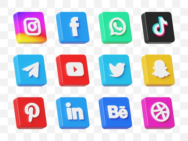 Sammlung von Social-Media-Ikonen 3D