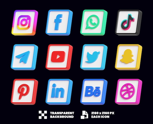 Sammlung von Social-Media-Ikonen 3D