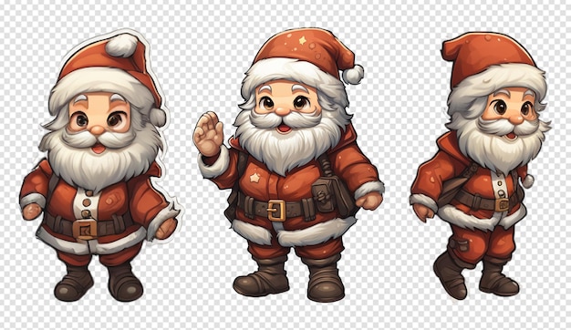 PSD sammlung von weihnachtsmann-aufkleber-designs, die auf durchsichtigem hintergrund isoliert sind