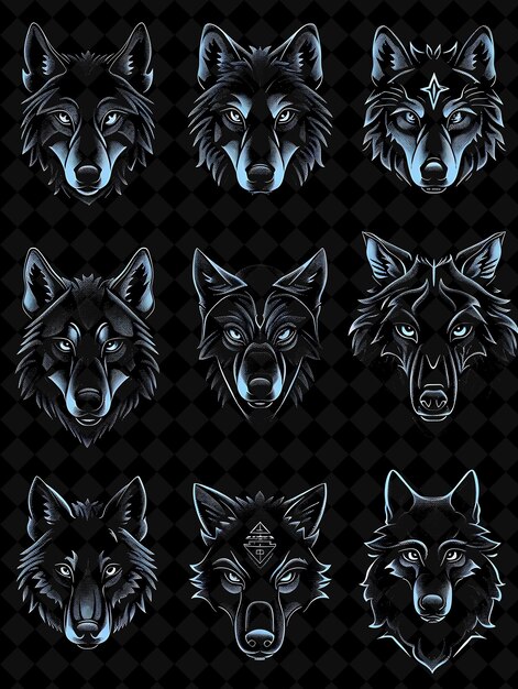Sammlung von Wolf-Ikonen mit schimmerndem Glanz und Pixela Creative Set Neonfarbe Y2K-Kollektion