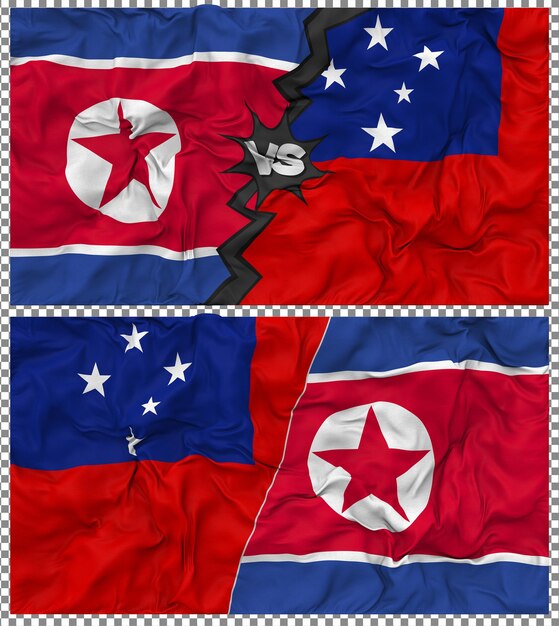 Samoa contra Corea del Norte Media bandera combinada con textura en 3D