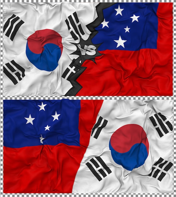 Samoa contra Corea del Sur Media bandera combinada con textura en 3D