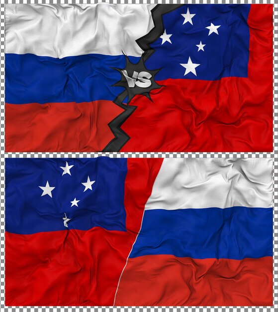 Samoa contra Rusia Media bandera combinada con textura 3D de la tela de la bandera