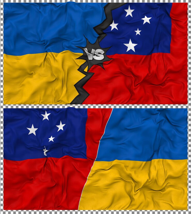 PSD samoa contra ucrania media bandera combinada con textura 3d de la tela
