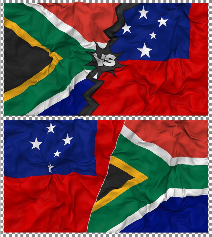 PSD samoa vs áfrica do sul meia bandeira combinada textura de tecido de bump renderização 3d