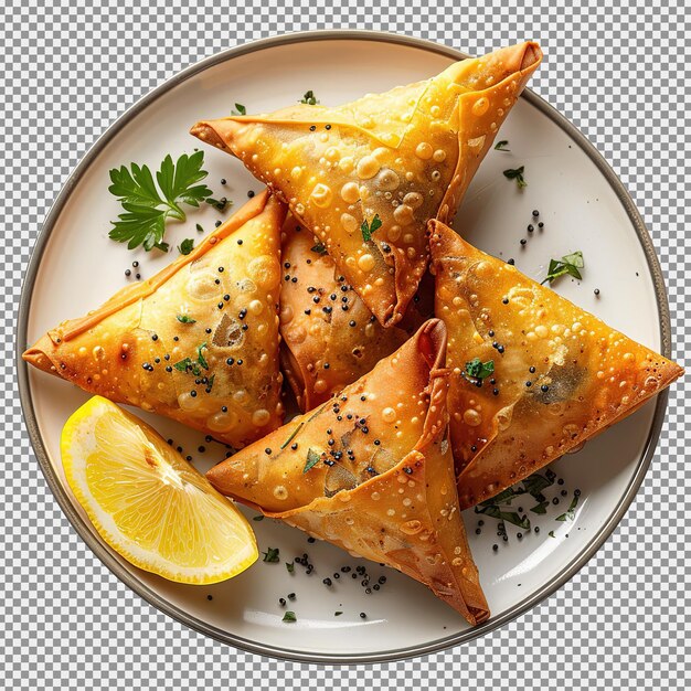 Samosa Sur Une Plaque Isolée Sur Un Fond Blanc