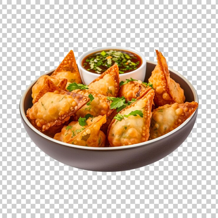 PSD samosas con carne y verduras aisladas en un fondo blanco comida tradicional india