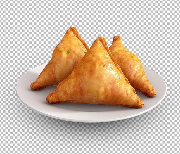 Samosas com carne e legumes isolados em fundo branco comida tradicional indiana isolada