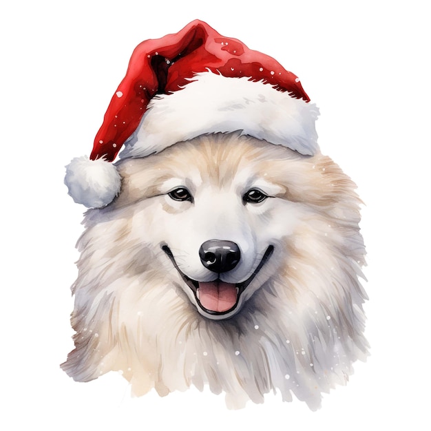 PSD samoyed mit einem weihnachtsmütterhut auf dem kopf