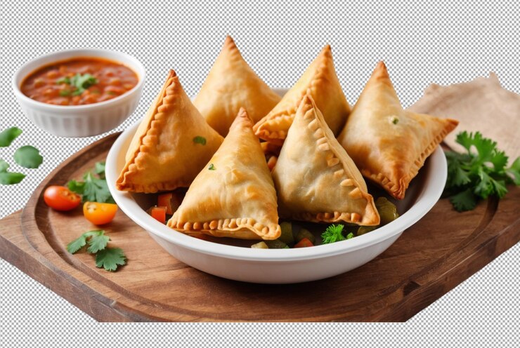 PSD samsa o samosas con carne y verduras en el arco