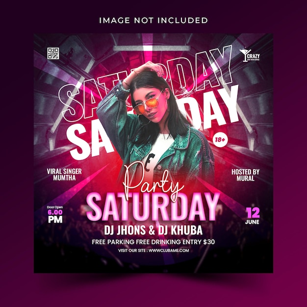 Samstag DJ Night Fest Party PSD Flyer Design-Vorlage