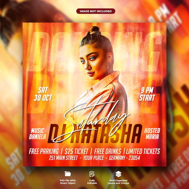 Samstags-dj-tanznacht-party-flyer und social-media-webbanner-vorlage