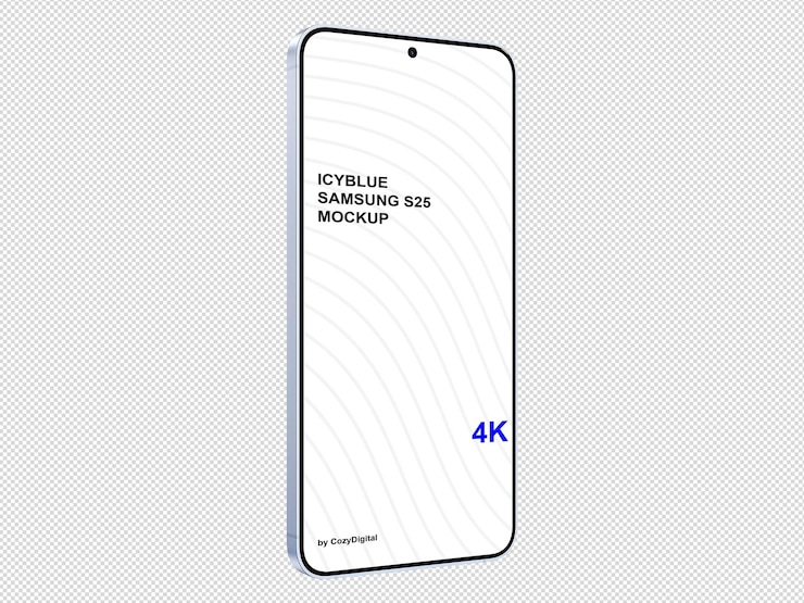 PSD samsung galaxy s25 mockup bleu glacé sans fond isométrique