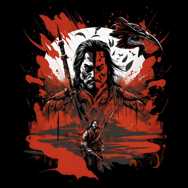 PSD samurai de la muerte negra sobre fondo negro 4096px png pintando estilo de arte para el diseño de imágenes prediseñadas de camiseta